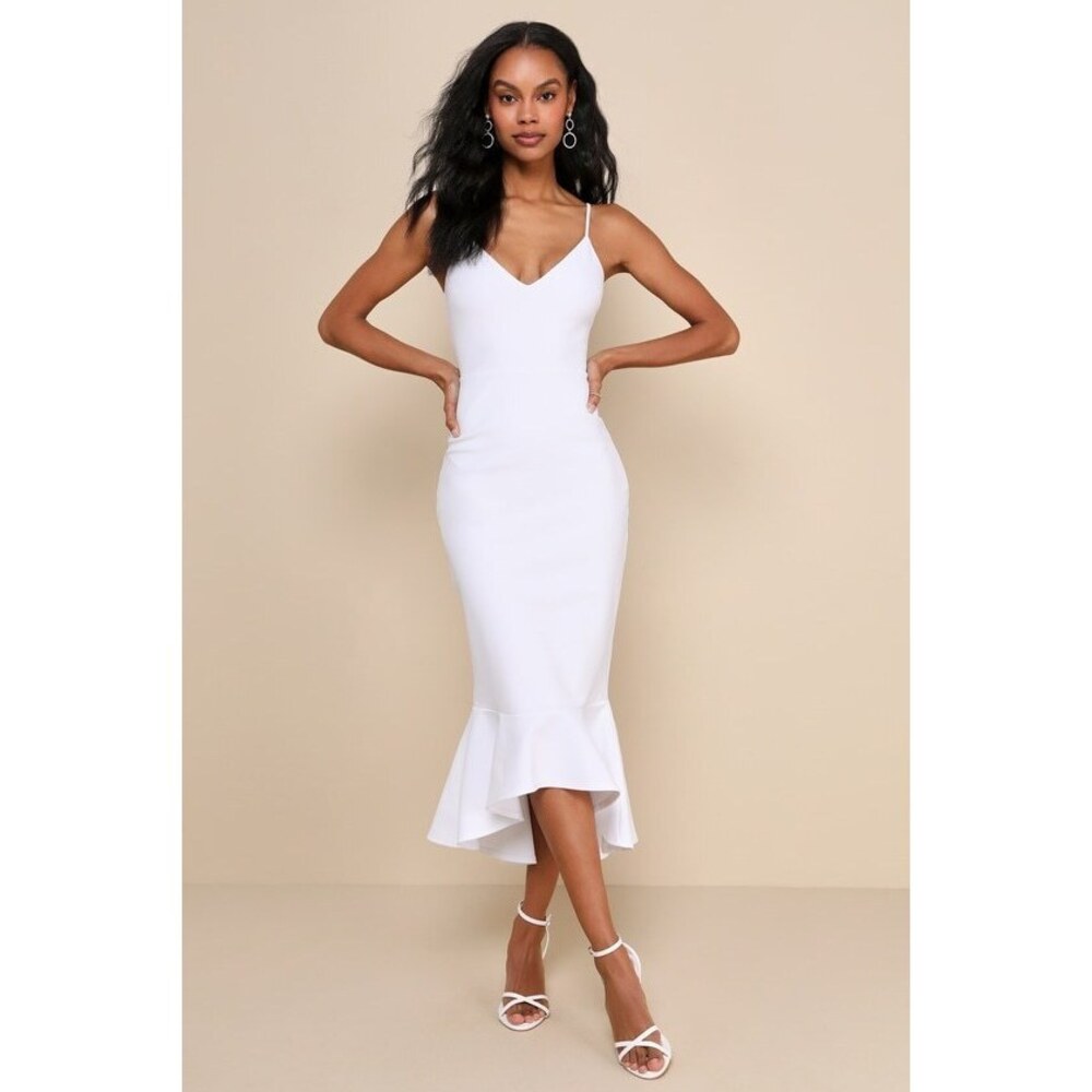 Lulus Stun Like Me White Bodycon Trumpet Hem Midi Dress - Size S